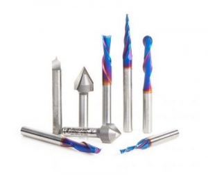 Amana Tool AMS-177-K 8-Pc CNC Router Bit Collection feat. V-Grooves, Point Roundover and Multi-Purpose Spektra Bits, 1/4 Shank