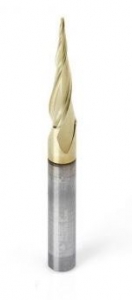 Amana Tool 46280 CNC 2D and 3D Carving 6.2 Deg Tapered Angle Ball Nose x 1/32 D x 1/64 R x 1 CH x 1/4 SHK x 3 Inch Long x 3 Flute SC ZrN Coated Router Bit