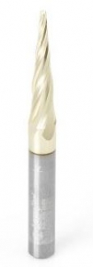 Amana Tool 46282 CNC 2D and 3D Carving 5.4 Deg Tapered Angle Ball Nose x 1/16 D x 1/32 R x 1 CH x 1/4 SHK x 3 Inch Long x 4 Flute SC ZrN Coated Router Bit