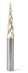 Amana Tool 46582 CNC 2D and 3D Carving 5.4 Deg Tapered Angle Ball Nose x 1/16 D x 1/32 R x 1-1/2 CH x 3/8 SHK x 3-1/2 Inch Long x 4 Flute SC ZrN Coated Router Bit