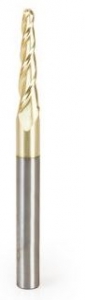 Amana Tool 46286 CNC 2D and 3D Carving 3.6 Deg Tapered Angle Ball Nose x 1/8 D x 1/16 R x 1 CH x 1/4 SHK x 3 Inch Long x 3 Flute SC ZrN Coated Router Bit