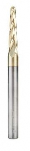 Amana Tool 46583 CNC 2D and 3D Carving 3.6 Deg Tapered Angle Ball Nose x 1/8 D x 1/16 R x 1 CH x 1/4 SHK x 3 Inch Long x 4 Flute SC ZrN Coated Router Bit