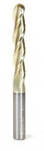 Amana Tool 46494 CNC 2D and 3D Carving 0.10 Deg Straight Angle Ball Nose x 3/8 D x 3/16 R x 2-1/4 CH x 3/8 SHK x 4 Inch Long x 3 Flute SC ZrN Coated Router Bit