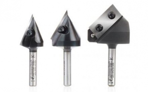 Amana Tool AMS-153 3-Pc 3D CNC Signmaking, Lettering & Engraving Insert SC 45, 60, & 90 Deg x 1/4 SHK V-Groove Router Bit Pack
