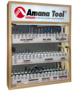 Amana Tool AMS-CNC-60 CNC Master Router Bit Collection Includes 57 SKU's and LED Illuminated, Mirrored Interior and Solid Wood Display