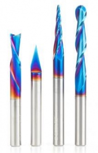 Amana Tool AMS-188-K 4-Pc CNC Solid Carbide Spektra Extreme Tool Life Coated Signmaking/Engraving CNC Router Bit Pack, 1/4 Inch Shank