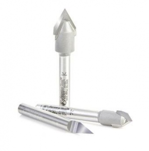 Amana Tool AMS-129 3-Pc Solid Carbide and Carbide Tipped 30, 60 and 90 Deg V-Groove Router Bit Pack, 1/4 Inch Shank