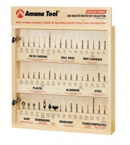 Amana Tool AMS-CNC-52 CNC Master Router Bit Collection Includes 52 1/4 inch shank SKU's and Plywood Veener Cabinet