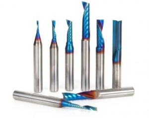 Amana Tool AMS-165-K 8-Pc CNC Spektra Extreme Tool Life Coated Plastic Cutting Solid Carbide Spiral 'O' Flute 1/4 SHK Router Bit Collection