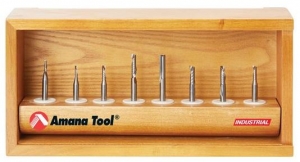 Amana Tool AMS-165 8-Pc CNC Plastic Cutting Solid Carbide Spiral 'O' Flute 1/4 SHK SHK Router Bit Collection