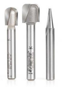 Amana Tool AMS-186 3-Pc 3D CNC Signmaking, Lettering & Engraving SC 1/4 Router Bit Set