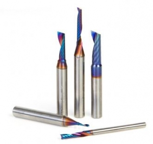 Amana Tool AMS-166-K 5-Pc CNC Spektra Extreme Tool Life Coated Plastic Cutting Solid Carbide Spiral 'O' Flute 1/4 SHK Up-Cut Router Bit Collection