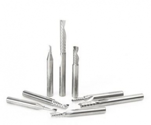 Amana Tool AMS-160 8-Pc CNC Aluminum Cutting Solid Carbide Spiral 'O' Flute 1/4 Inch SHK Router Bit Collection