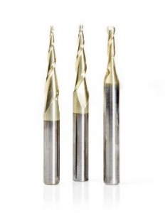Amana Tool AMS-110 3-Pc CNC 2D and 3D Carving Ball Nose ZrN Coated Solid Carbide 1/4 Inch Shank Router Bit Collection Includes 46252 (1/16), 46254 (1/8) & 46256 (1 mm Dia.)
