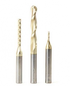 Amana Tool AMS-145 3-Pc CNC 2D and 3D Carving Ball Nose & Flat Bottom ZrN Coated SC 1/4 Inch SHK Router Bit Collection Includes 46290 (1/16), 46292 (1/8) & 46294 (1/4 D.)
