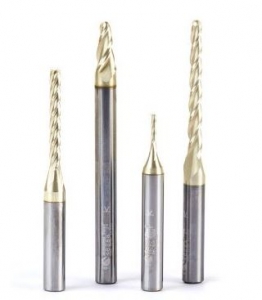 Amana Tool AMS-141 4-Pc CNC 2D and 3D Carving Ball Nose & Flat Bottom ZrN Coated SC 1/4 Inch SHK Router Bit Collection Includes 46284 (1/16), 46288 (1/8), 46290 (1/16) & 46292 (1/8 D.)