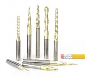 Amana Tool AMS-136 8-Pc CNC 2D and 3D Carving Ball Nose & Flat Bottom ZrN Coated Solid Carbide 1/4 Inch SHK Router Bit Collection