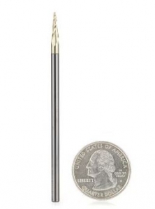 Amana Tool 46571 CNC 2D and 3D Carving 6.2 Deg Tapered Angle Flat Bottom x 1/32 D x 1/64 R x 0.445 CH x 1/8 SHK x 3 Inch Long x 3 Flute SC ZrN Coated Router Bit