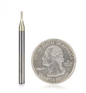 Amana Tool 46581 CNC 2D and 3D Carving 0.10 Deg Tapered Angle Flat Bottom x 1mm D x 3mm CH x 1/8 SHK x 1-1/2 Inch Long x 3 Flute SC ZrN Coated Router Bit