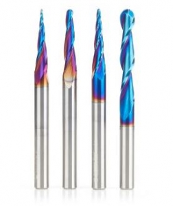 Amana Tool AMS-148-K 4-Pc SC Spektra Extreme Tool Life Coated 2D/3D Carving 1/4 Inch SHK Router Bit Pack