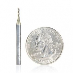 Amana Tool 46093 Solid Carbide Spiral 1.2mm Dia x 5mm Cut Height x 1/8 Inch Shank x 35mm Long Composite, Fiberglass & Phenolic Cutting ZrN Coated 3 Flute Up-Cut Router Bit