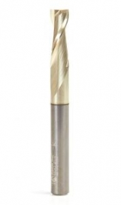 Amana Tool 46043 Solid Carbide Spiral 1/4 Dia x 3/4 Cut Height x 1/4 Shank x 2-1/2 Inch Long Composite, Fiberglass & Phenolic Cutting ZrN Coated 2 Flute Up-Cut Router Bit