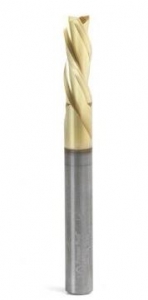 Amana Tool 46097 Solid Carbide Spiral 1/4 Dia x 3/4 Cut Height x 1/4 Shank x 2-1/2 Inch Long Composite, Fiberglass & Phenolic Cutting ZrN Coated Down-Cut Router Bit