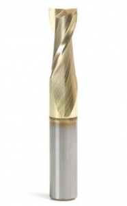 Amana Tool 46045 Solid Carbide Spiral 3/8 Dia x 7/8 Cut Height x 3/8 Shank x 2-1/2 Inch Long Composite, Fiberglass & Phenolic Cutting ZrN Coated 2 Flute Up-Cut Router Bit
