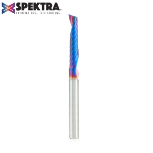 Amana Tool 51407-K Spektra Coated SC Spiral 'O' Single Flute, Plastic Cutting 1/4 D x 1-1/4 CH x 1/4 SHK x 3 Inch Long Up-Cut CNC Router Bit with Mirror Finish
