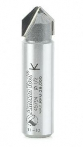 Amana Tool 45794 V-Groove 90 Deg. Folding for Aluminum Composite Material (ACM) Panels Like Alucobond, Dibond, 0.090 Tip Cut Width x 3/8 CH x 1/2 D x 1/2 Inch SHK Carbide Tipped Router Bit
