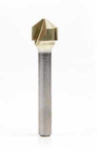 Amana Tool 45781 ZrN Coated V-Groove 108 Deg. Folding for Aluminum Composite Material (ACM) Panels Like Alucobond, Dibond, 0.090 Tip Cut Width x 3/8 CH x 1/2 D x 1/4 Inch SHK Carbide Brazed to Steel Shank Router Bit