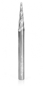 Amana Tool 46282-U CNC 2D and 3D Carving 5.4 Deg Tapered Angle Ball Nose x 1/16 D x 1/32 R x 1 CH x 1/4 SHK x 3 Inch Long x 4 Flute SC Router Bit