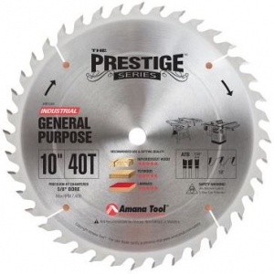 Amana Tool PR1040 Carbide Tipped Prestige 10 Inch D 40T ATB, 18 Deg, 5/8 Bore, Circular Saw Blade