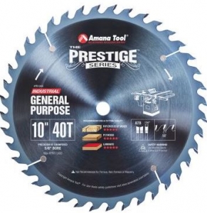 Amana Tool PR1040C Electro-Blu Carbide Tipped Prestige 10 Inch D 40T ATB, 18 Deg, 5/8 Bore, Non-Stick Coated Circular Saw Blade