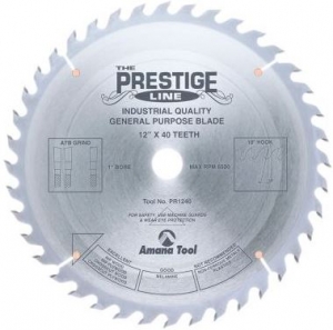 Amana Tool PR1240 Carbide Tipped 12 Inch D 40T ATB, 18 Deg, 1 Inch Bore, Circular Saw Blade