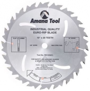 Amana Tool RB1020 Carbide Tipped Euro Rip With Cooling Slots 10 Inch D x 20T FT, 18 Deg, 5/8 Bore, Circular Saw Blade