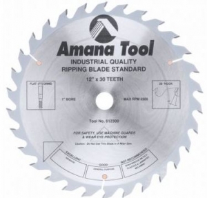 Amana Tool 612300 Carbide Tipped Ripping Standard 12 Inch D x 30T FT, 20 Deg, 1 Inch Bore, Circular Saw Blade