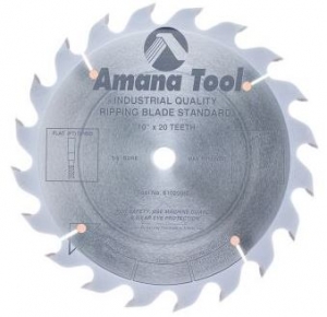 Amana Tool 610200 Carbide Tipped Ripping Standard 10 Inch D x 20T FT, 18 Deg, 5/8 Bore, Circular Saw Blade