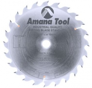 Amana Tool 612240 Carbide Tipped Ripping Standard 12 Inch D x 24T FT, 18 Deg, 1 Inch Bore, Circular Saw Blade