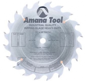 Amana Tool 710200 Carbide Tipped Heavy-Duty Ripping 10 Inch D x 20T FT, 18 Deg, 5/8 Bore, Circular Saw Blade