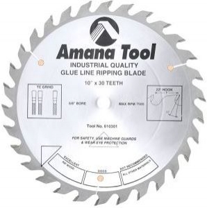 Amana Tool 610301 Carbide Tipped Glue Line Ripping 10 inch D x 30T TCG, 22 Deg, 5/8 Bore, Circular Saw Blade