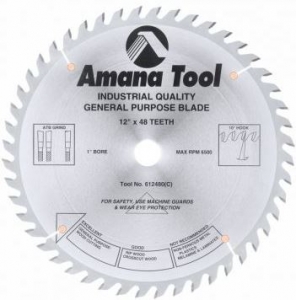 Amana Tool 612480 Carbide Tipped General Purpose 12 Inch D x 48T ATB, 15 Deg,1 Inch Bore, Circular saw Blade