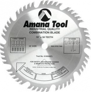 Amana Tool 694004 Carbide Tipped Combination Ripping and Crosscut 9 Inch D x 40T 4+1, 15 Deg, 5/8 Bore, Circular Saw Blade