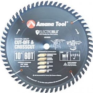 Amana Tool 610600C Electro-Blu Carbide Tipped Cut-Off and Crosscut 10 Inch D x 60T ATB, 10 Deg, 5/8 Bore, Non-Stick Coated Circular Saw Blade