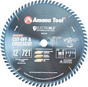 Amana Tool 612720C Electro Blu Carbide Tipped Cut-Off and Crosscut 12 Inch D x 72T ATB, 10 Deg, 1 Inch Bore, Non-Stick Coated Circular Saw Blade