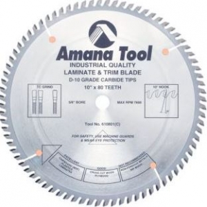 Amana Tool 610801 Carbide Tipped Fine Cut-Off and Crosscut 10 Inch D x 80T TCG, 10 Deg, 5/8 Bore, Circular Saw Blade