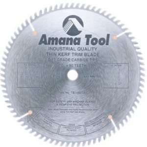 Amana Tool TB10801 Carbide Tipped Thin Kerf Trim 10 Inch D x 80T TCG, 10 Deg, 5/8 Bore, Circular Saw Blade