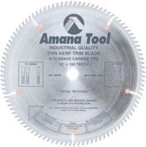 Amana Tool TB10101 Carbide Tipped Thin Kerf Trim 10 Inch D x 100T TCG, 10 Deg, 5/8 Bore, Circular Saw Blade