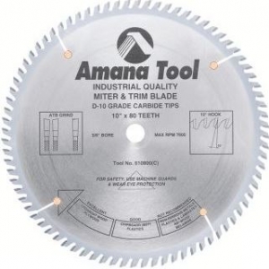 Amana Tool 610800 Carbide Tipped Trim 10 Inch D x 80T ATB, 10 Deg, 5/8 Bore, Circular Saw Blade