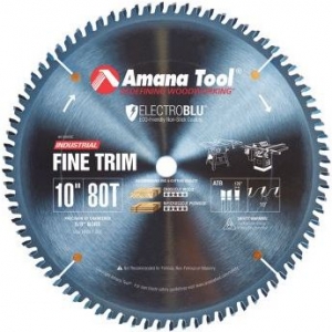 Amana Tool 610800C Electro Blu Carbide Tipped Trim 10 Inch D x 80T ATB, 10 Deg, 5/8 Bore, Non-Stick Coated Circular Saw Blade